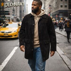 Old Navy Men’s Suede Leather Button Jacket Chocolate Brown Size Large